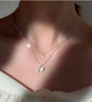 Butterfly Necklace for Women Double Layer Clavicle Chain