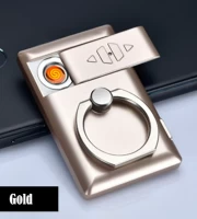 Mobile Phone Holder Ring Lighter Windproof USB Lighter (Gold Color)